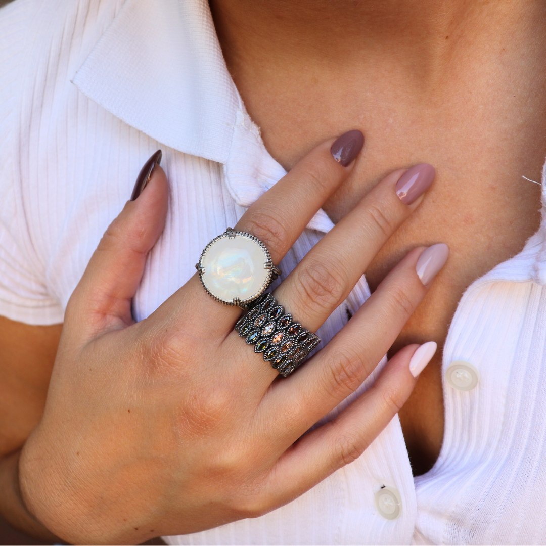 Anillo ancho plata navettes