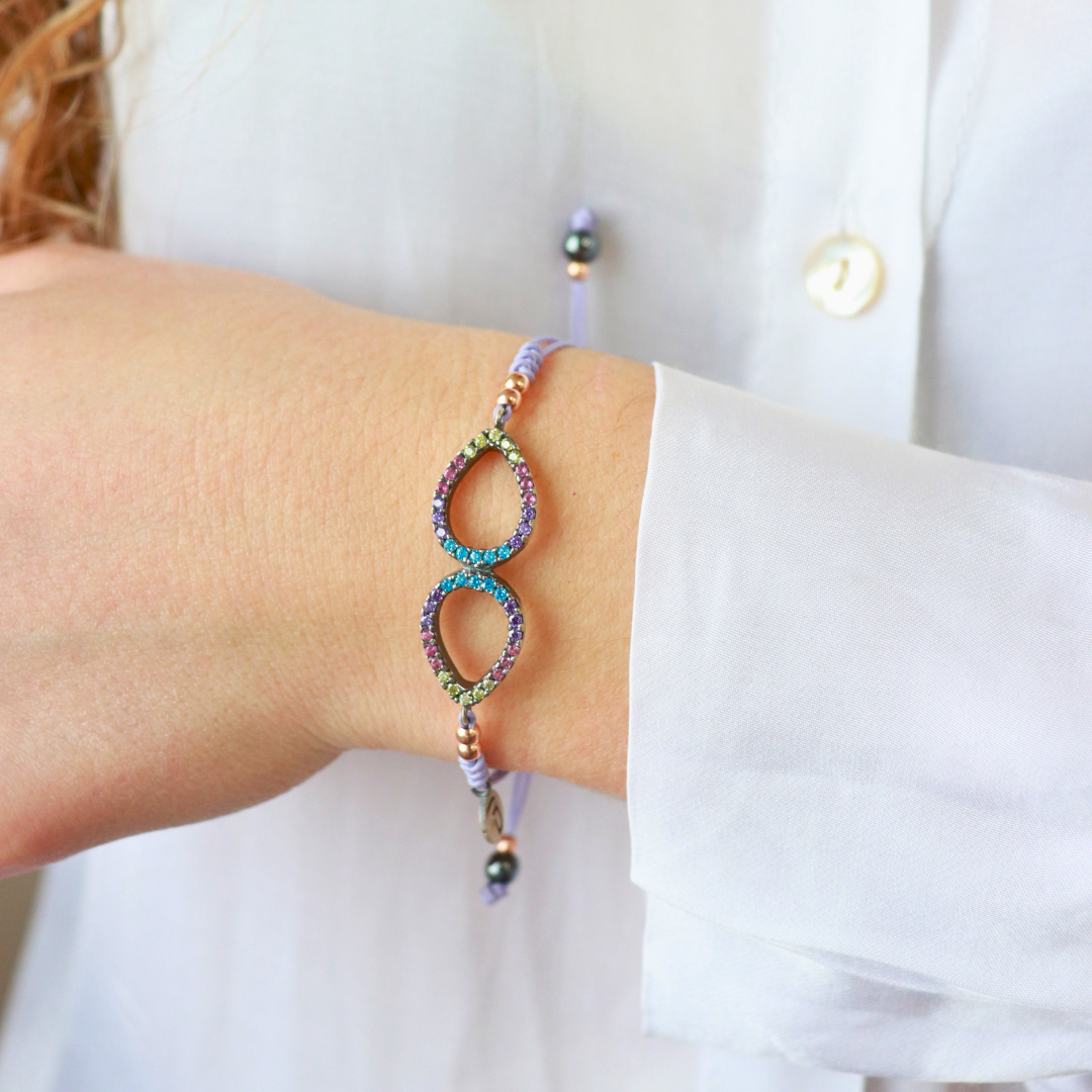 Pulsera Plata Macramé Doble Gota