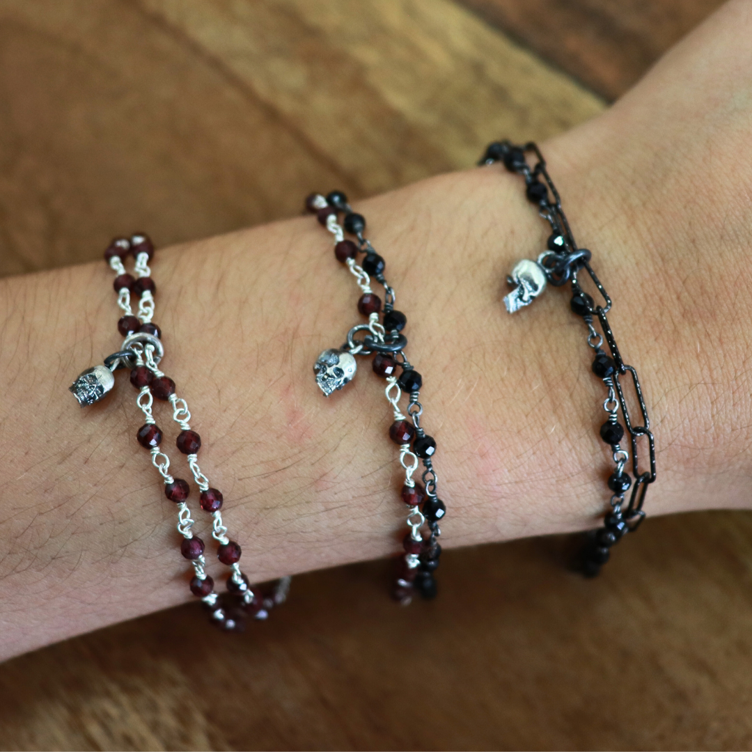 Pulsera Plata Calavera Rosario