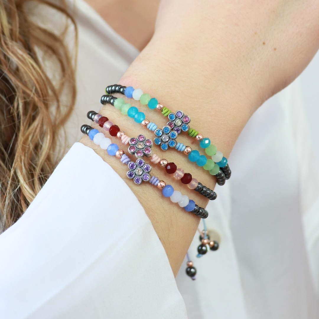 Pulsera Plata Macramé Flor Pequeña