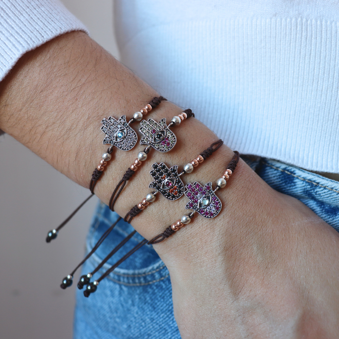 Pulsera macramé plata fátima