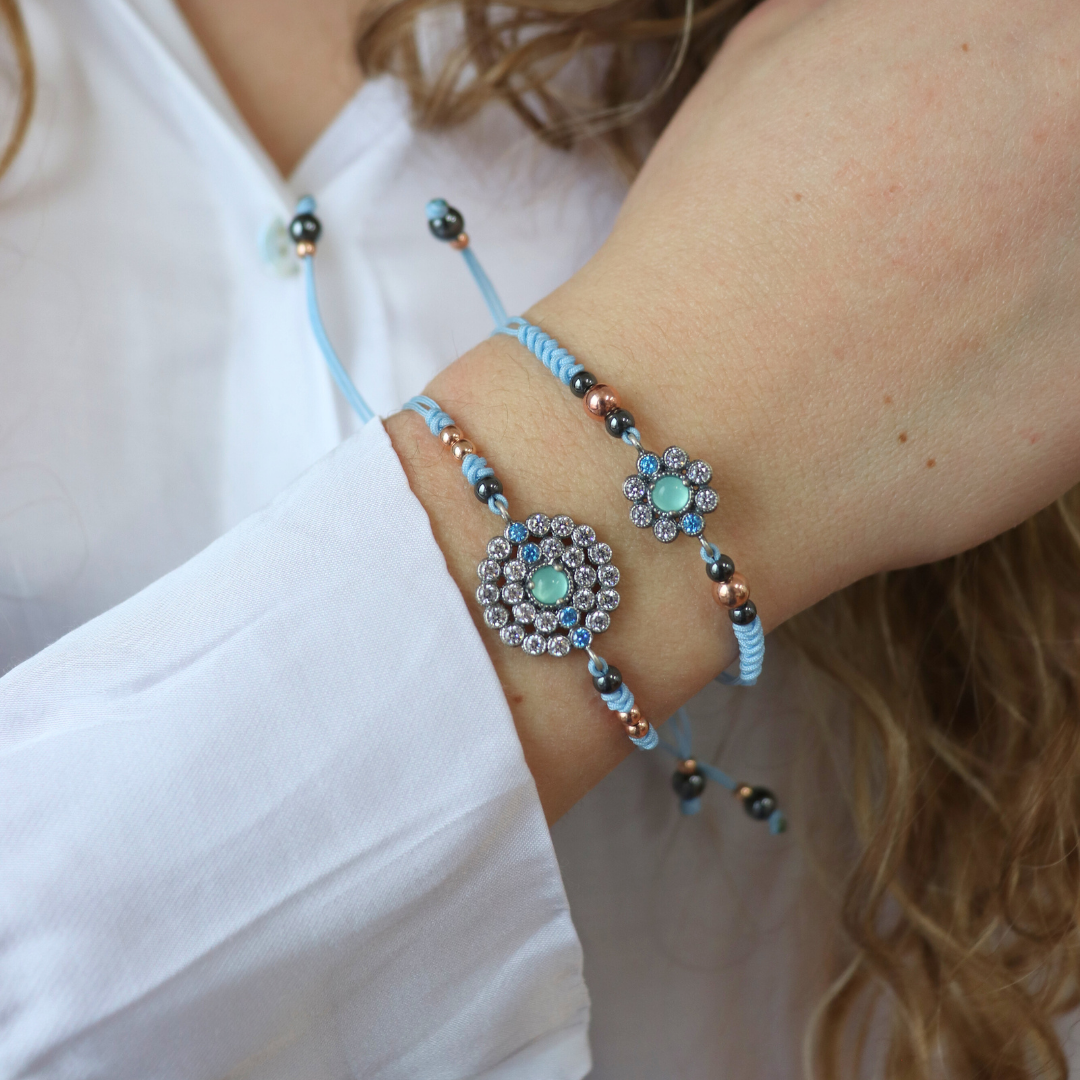 Pulsera Plata Macramé Flor