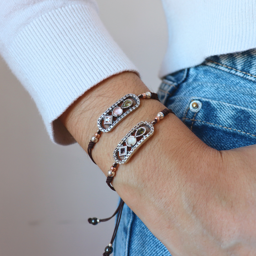 Pulsera macramé plata fátima