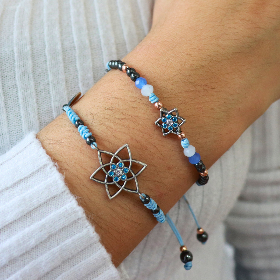 Pulsera Plata Macramé Estrella Grande