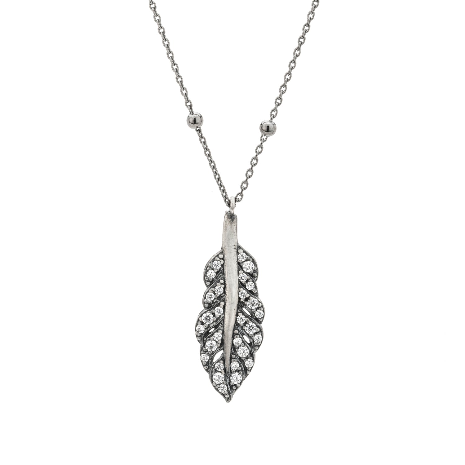 Colgante Plata Pluma Circonitas Blancas