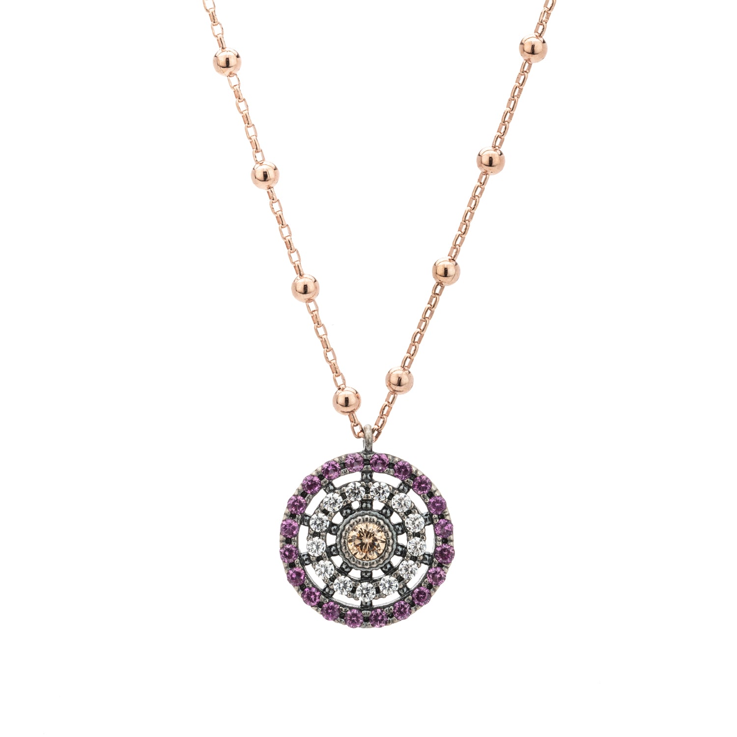 Colgante Plata Circonita Cava, Blanca y Fucsia