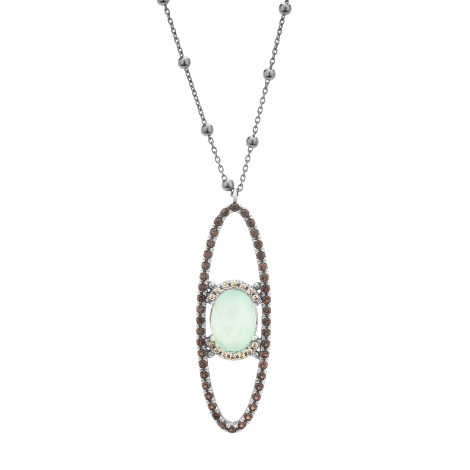 Colgante plata mediano calcedonia, orlas cava y brown