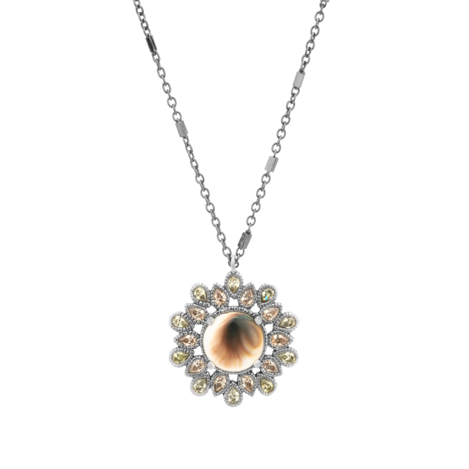 Colgante plata flor Shiva, gotas cava y verde