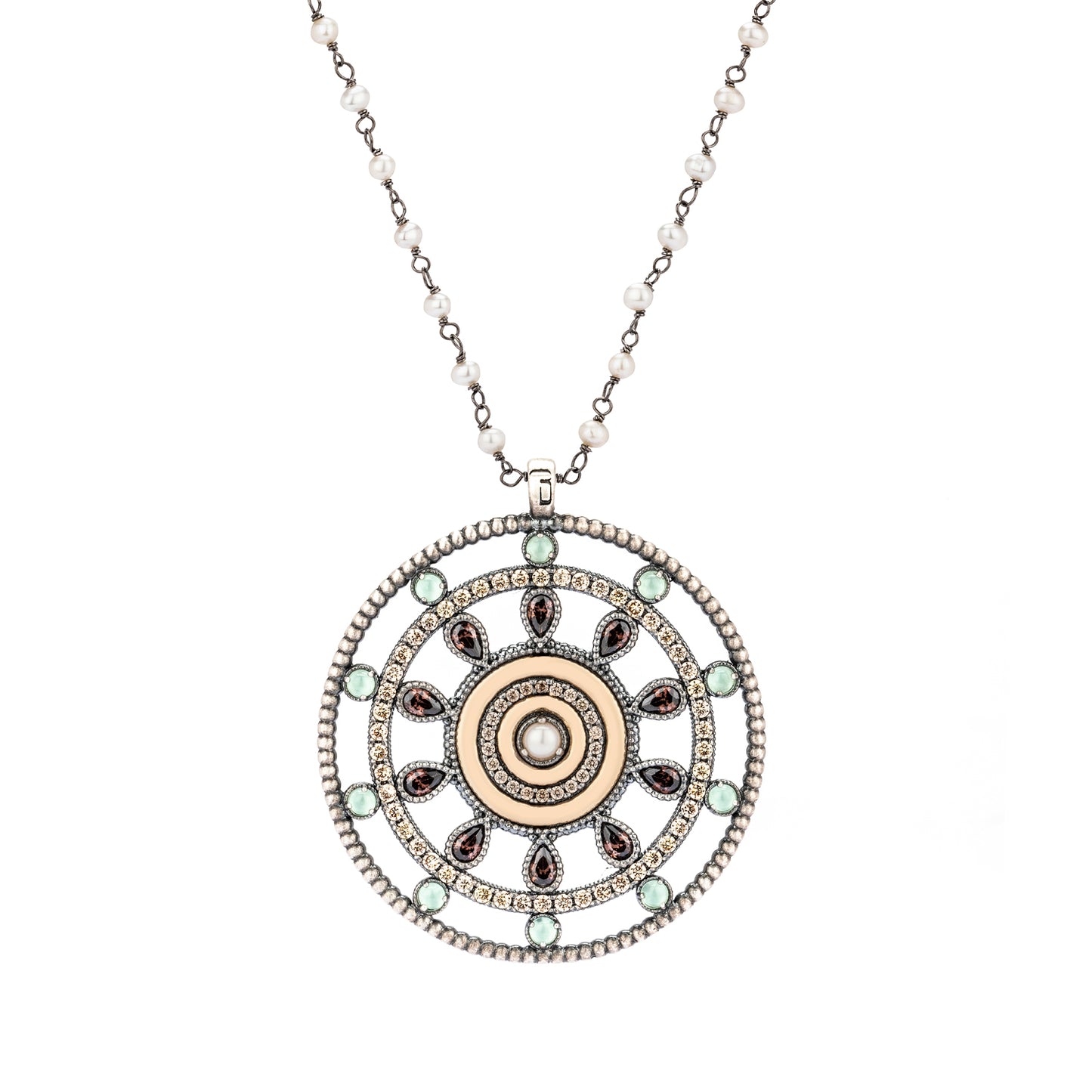 C899 COLGANTE PLATA Y ORO 9KT PERLA CIRCONITAS CAVA, BROWN