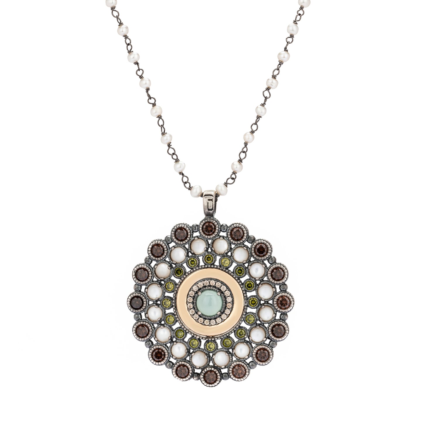 C900 COLGANTE PLATA Y ORO 9KT CALCEDONIA, NÁCAR CIRCONITAS VERDE, BROWN