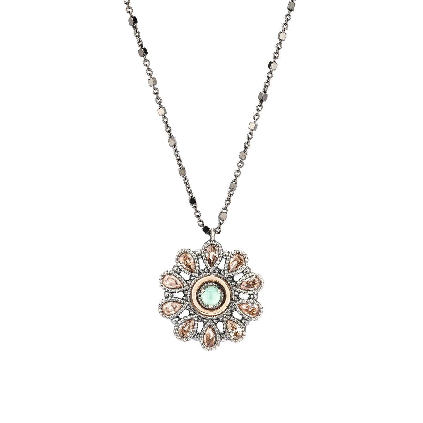 C906 COLGANTE PLATA Y ORO 9KT CALCEDONIA PERAS CIRCONITAS CAVA