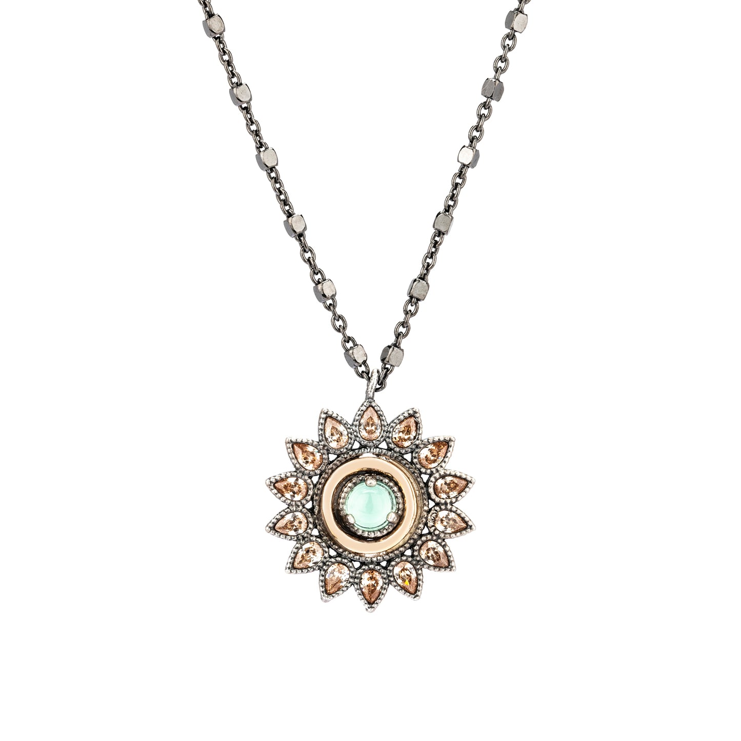 C908 COLGANTE PLATA Y ORO 9KT CALCEDONIA PERAS CIRCONITAS CAVA
