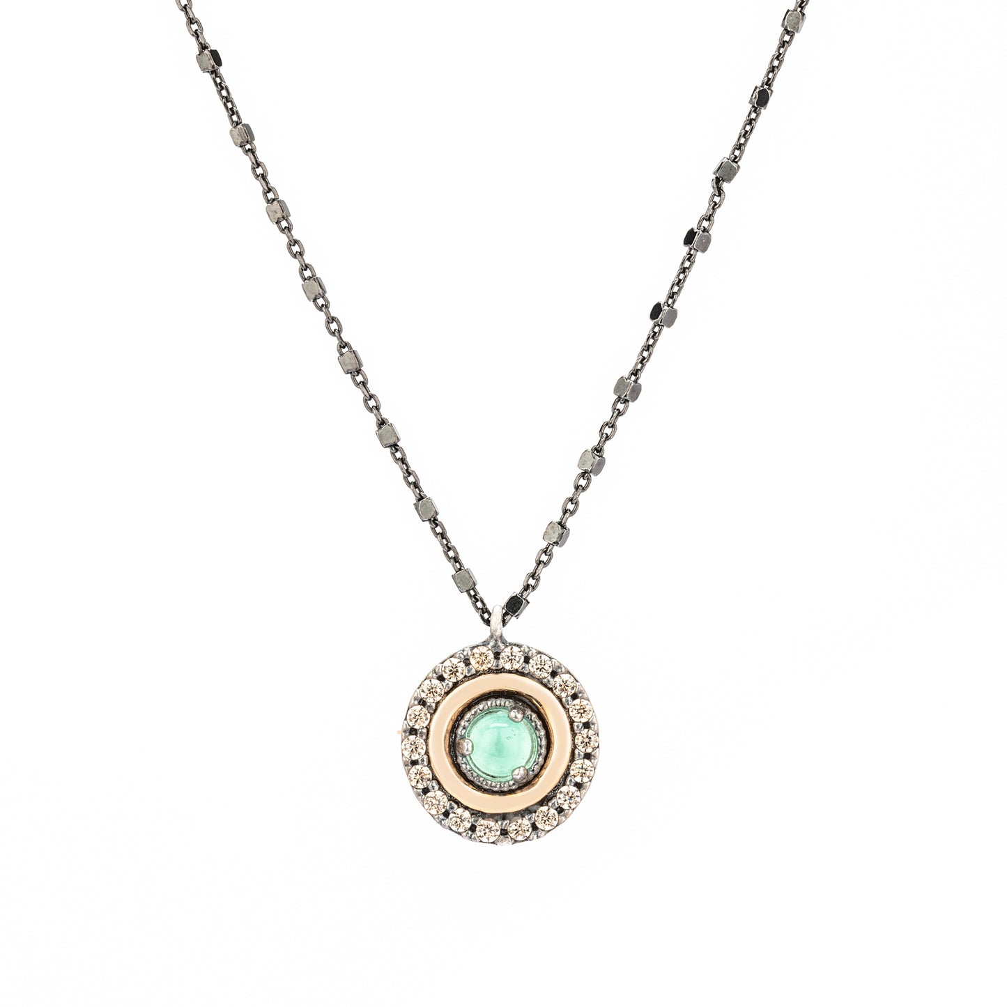 C912 COLGANTE PLATA Y ORO 9KT CALCEDONIA, CIRCONITAS CAVA