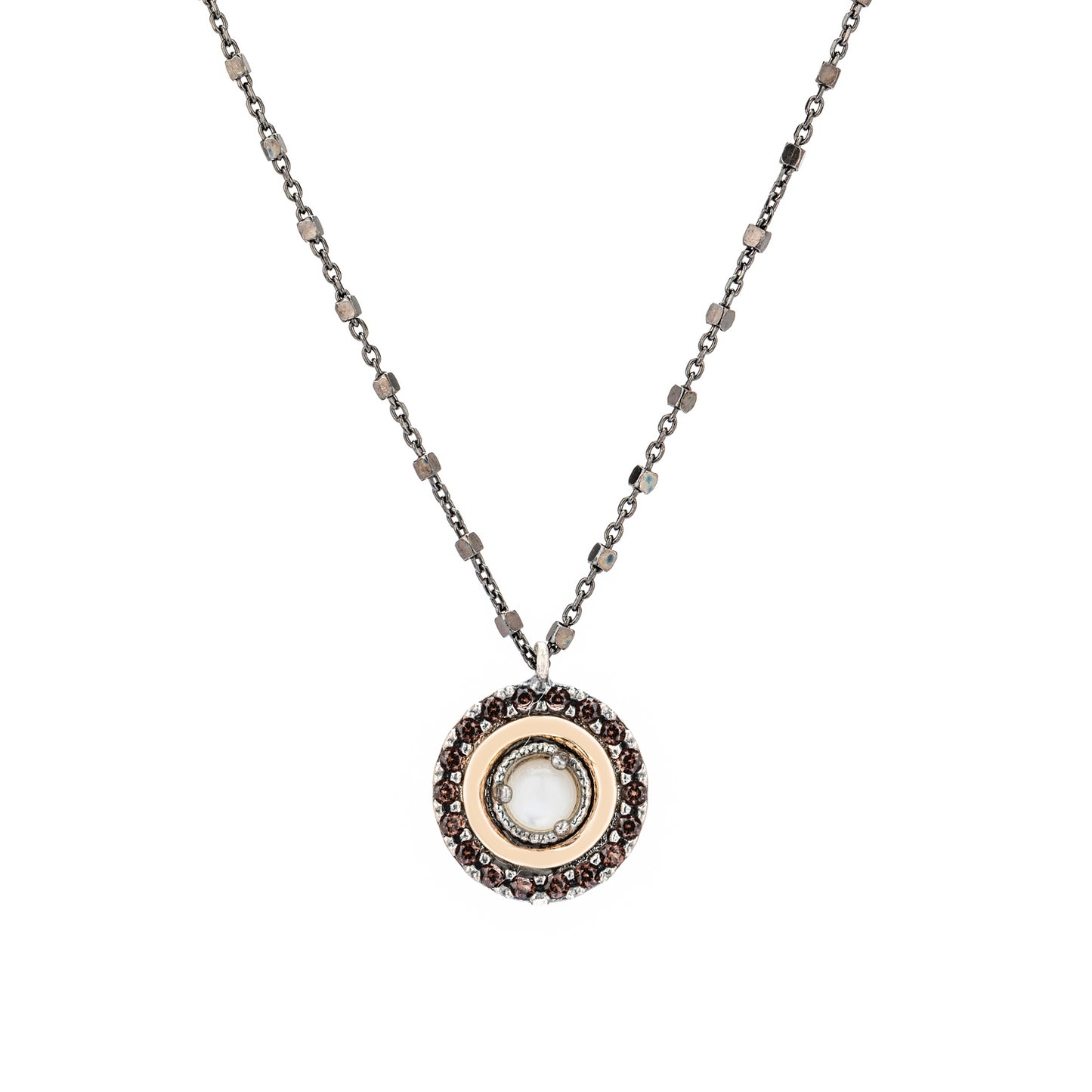 C913 COLGANTE PLATA Y ORO 9KT NÁCAR, CIRCONITAS BROWN