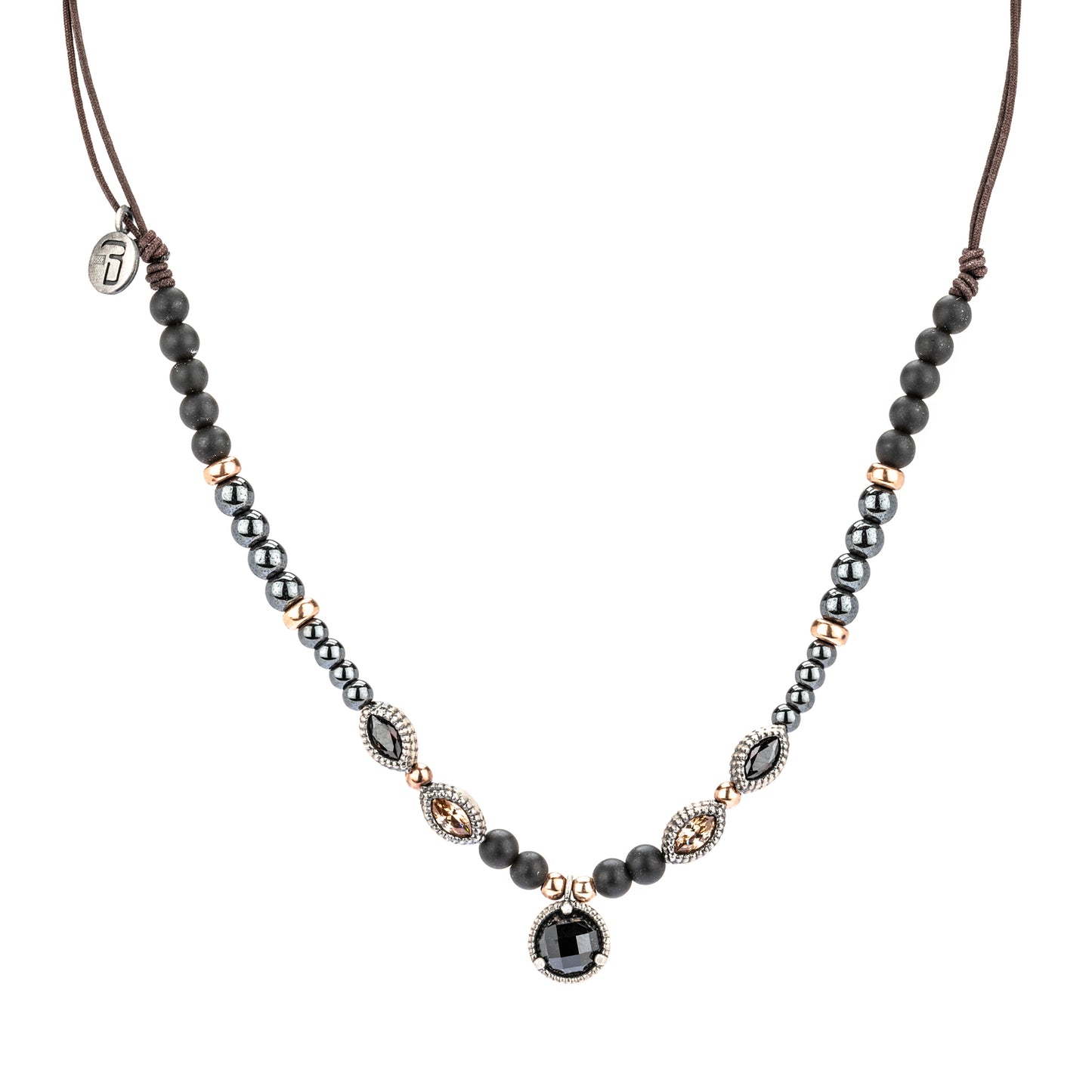 C930 COLGANTE MACRAMÉ PLATA, ÓNIX FACETADO, CIRCO, HEMATITES, OBSIDIANAS