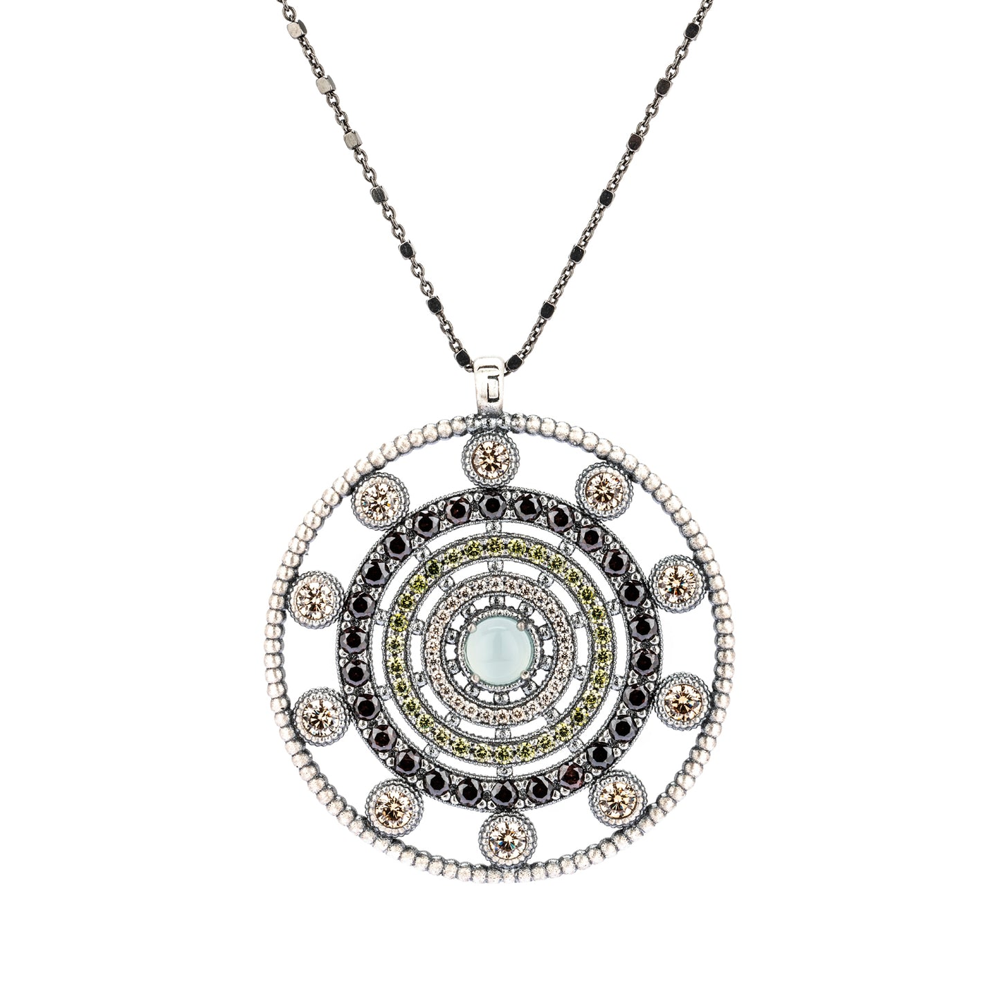 C934 COLGANTE GRANDE DE PLATA, CALCEDONIA, CIRCONITAS CAVA, VERDE, BROWN