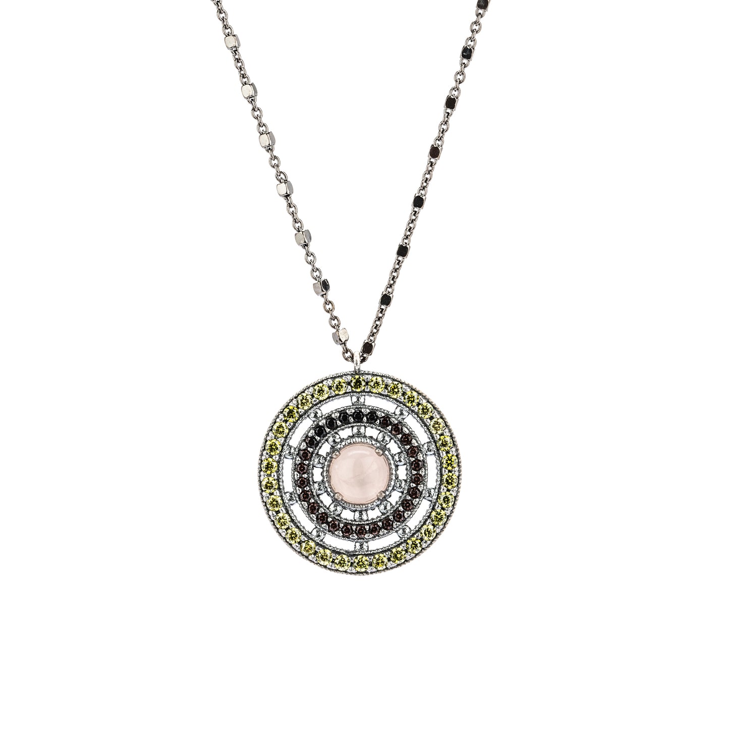 C935-2 COLGANTE PLATA CUARZO ROSA, CIRCONITAS BROWN, VERDE