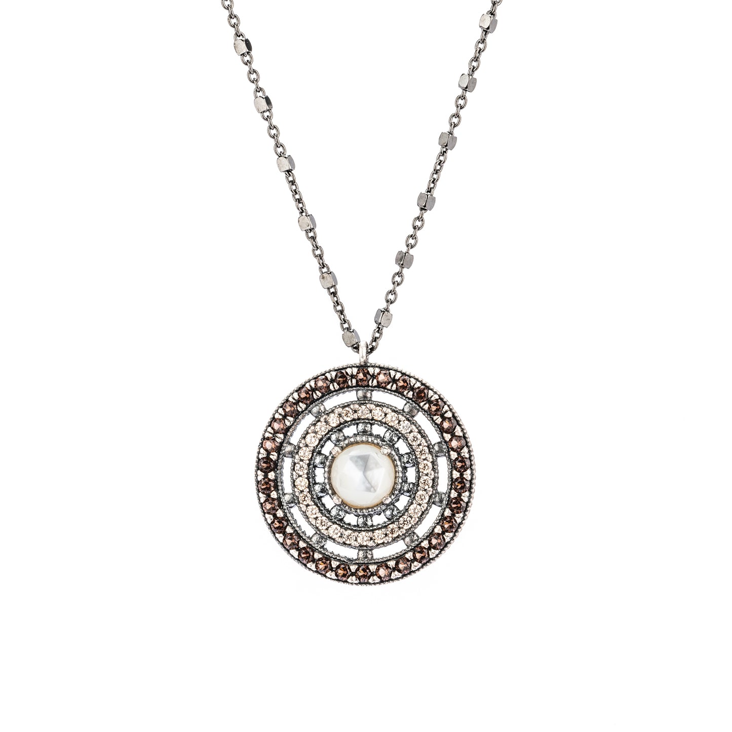 C936-2 COLGANTE PLATA NÁCAR FACETADO, CIRCONITAS CAVA, BROWN
