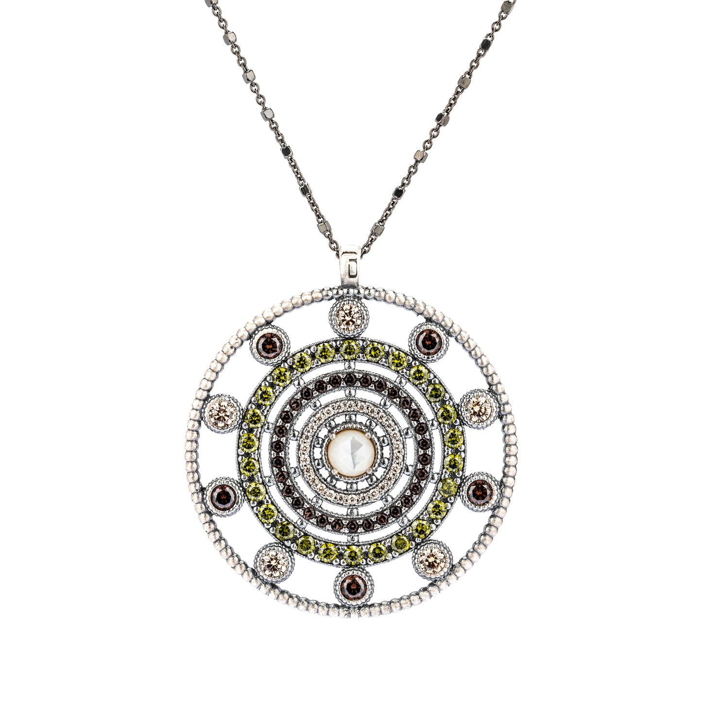 C936 COLGANTE GRANDE DE PLATA, NÁCAR FACETADO, CIRCONITAS CAVA, BROWN, VERDE