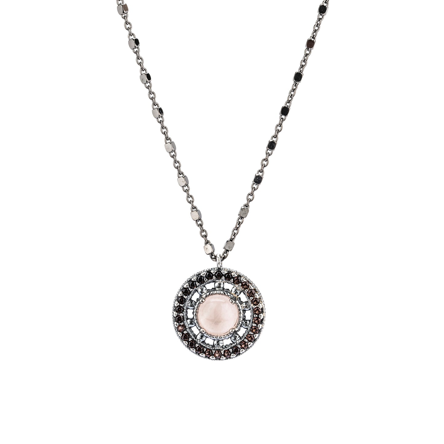 C938 COLGANTE PLATA CUARZO ROSA, CIRCONITAS BROWN