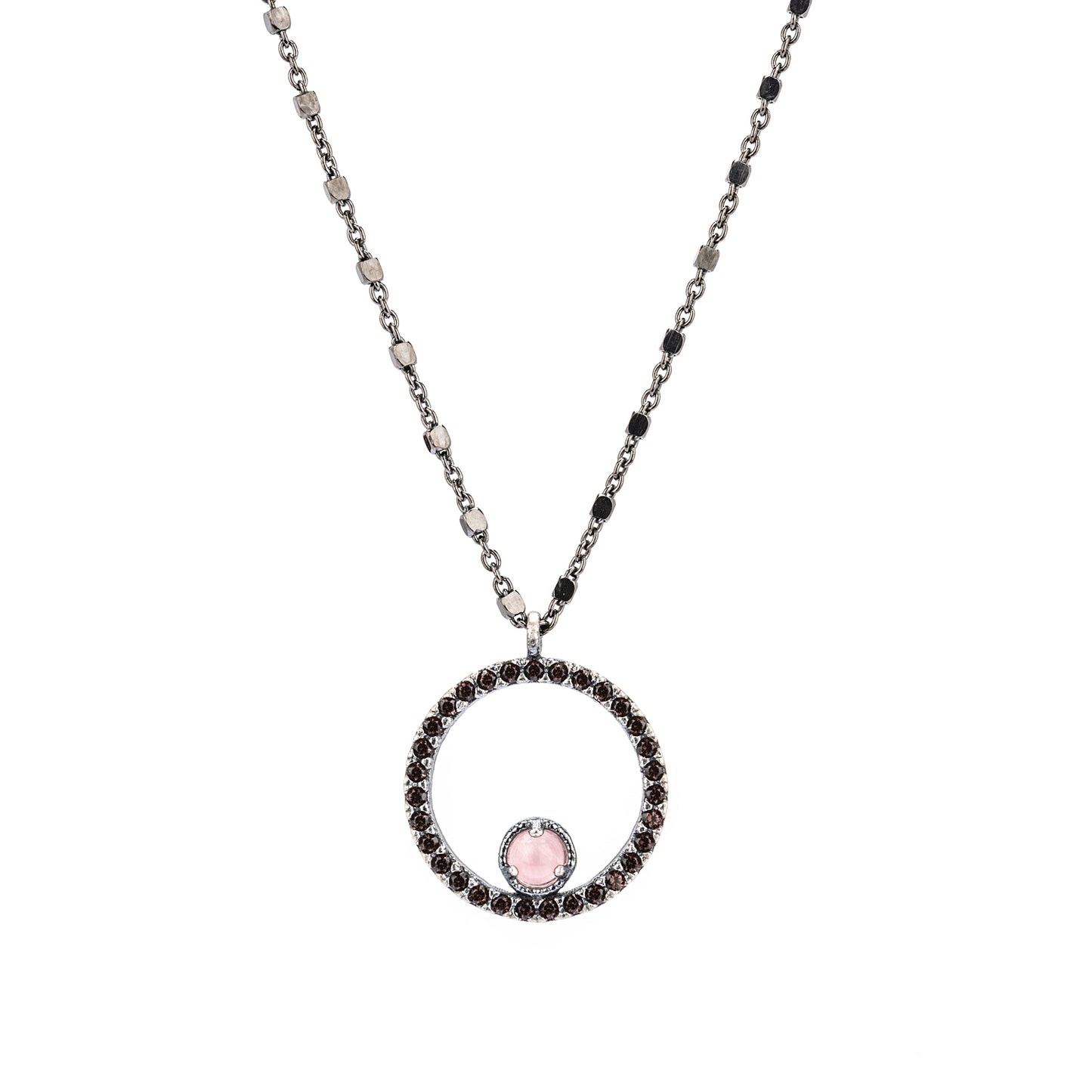 C941 COLGANTE PLATA CUARZO ROSA, CIRCONITAS BROWN