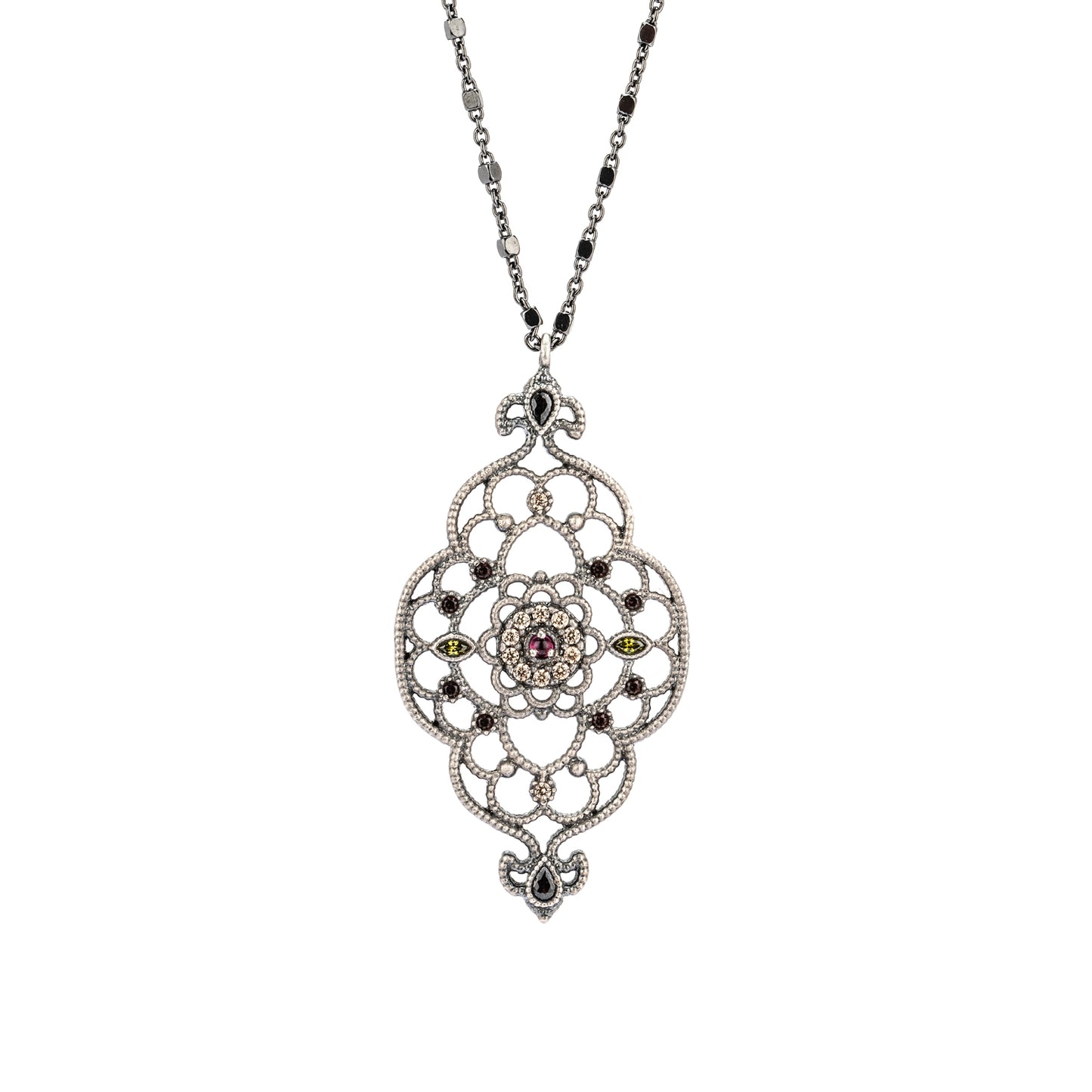 C949 COLGANTE PLATA FILIGRANA GRANATE, CIRCONITAS CAVA