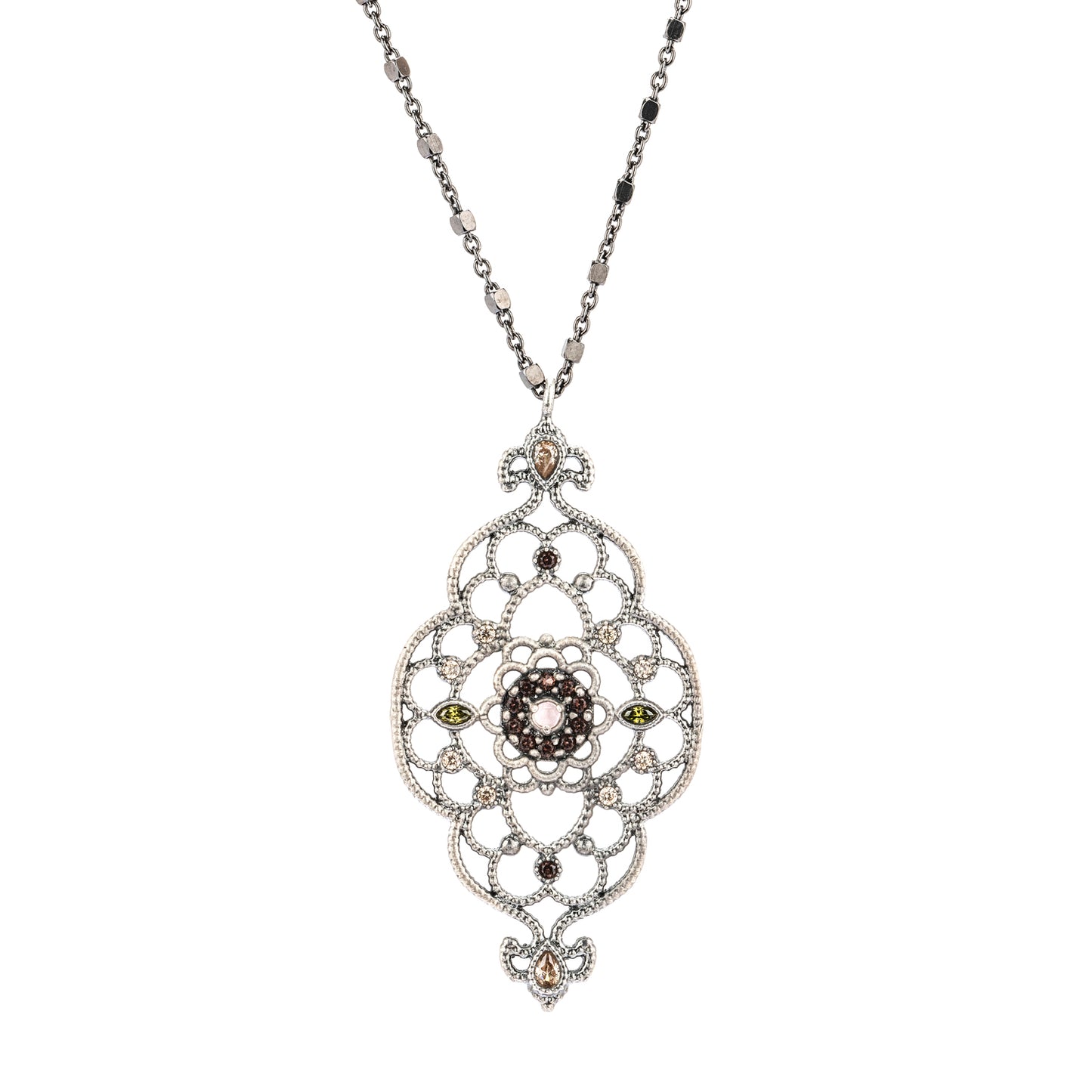 C950 COLGANTE PLATA FILIGRANA OJO GATO ROSA, CIRCONITAS BROWN