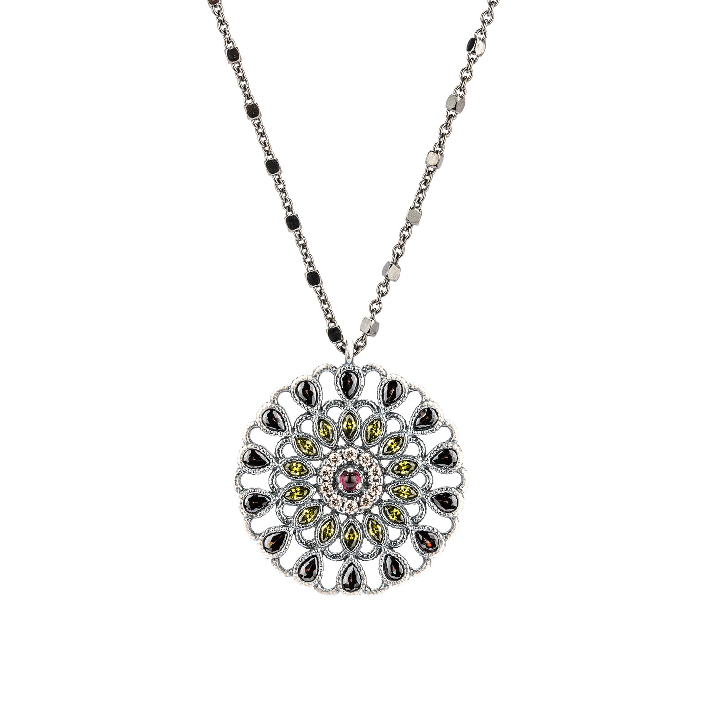 C952 COLGANTE PLATA GRANATE, CIRCONITAS CAVA, VERDE, BROWN