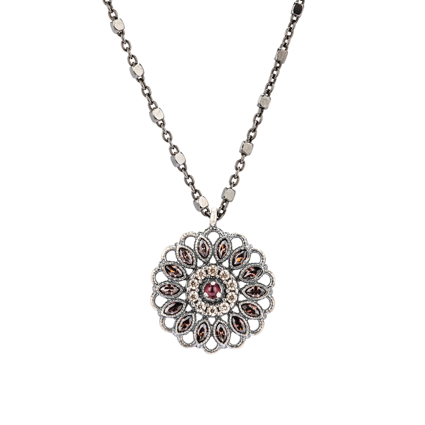 C954 COLGANTE PLATA GRANATE, CIRCONITAS CAVA, BROWN