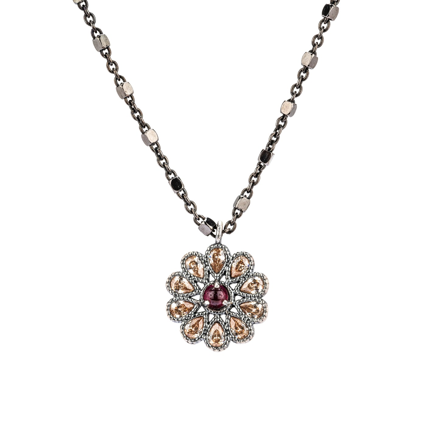C955 COLGANTE PLATA GRANATE, PERAS CIRCONITAS CAVA