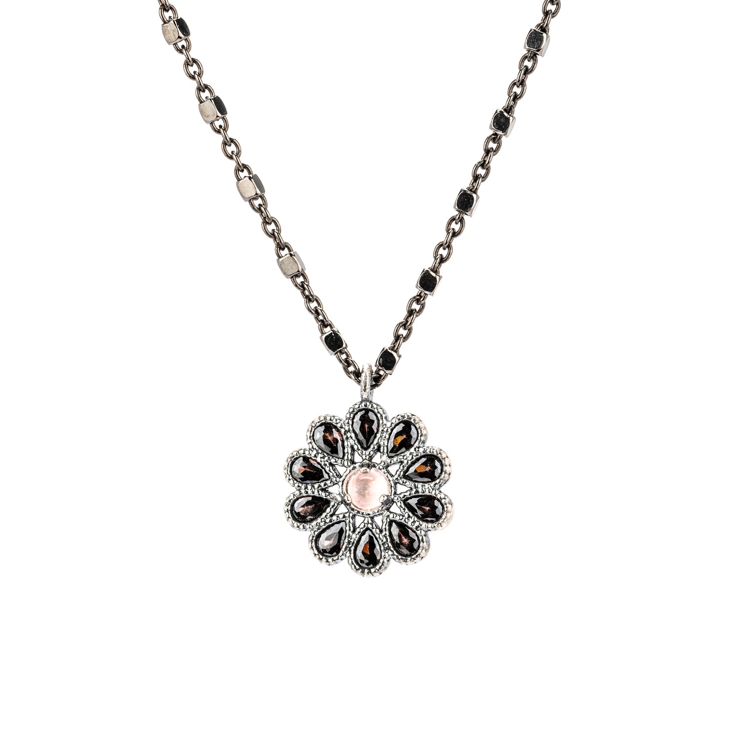 C956 COLGANTE PLATA OJO GATO ROSA, PERAS CIRCONITAS BROWN