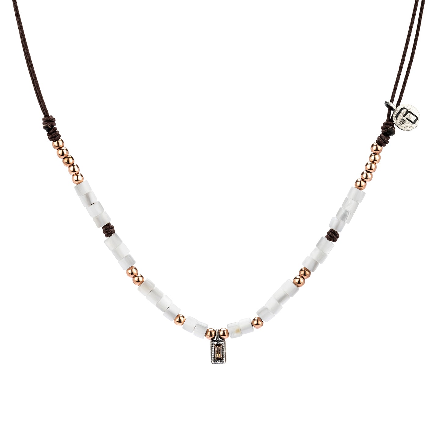 C967 COLGANTE MACRAMÉ PLATA, BAGUETTE CIRCONITA CAVA, NÁCAR
