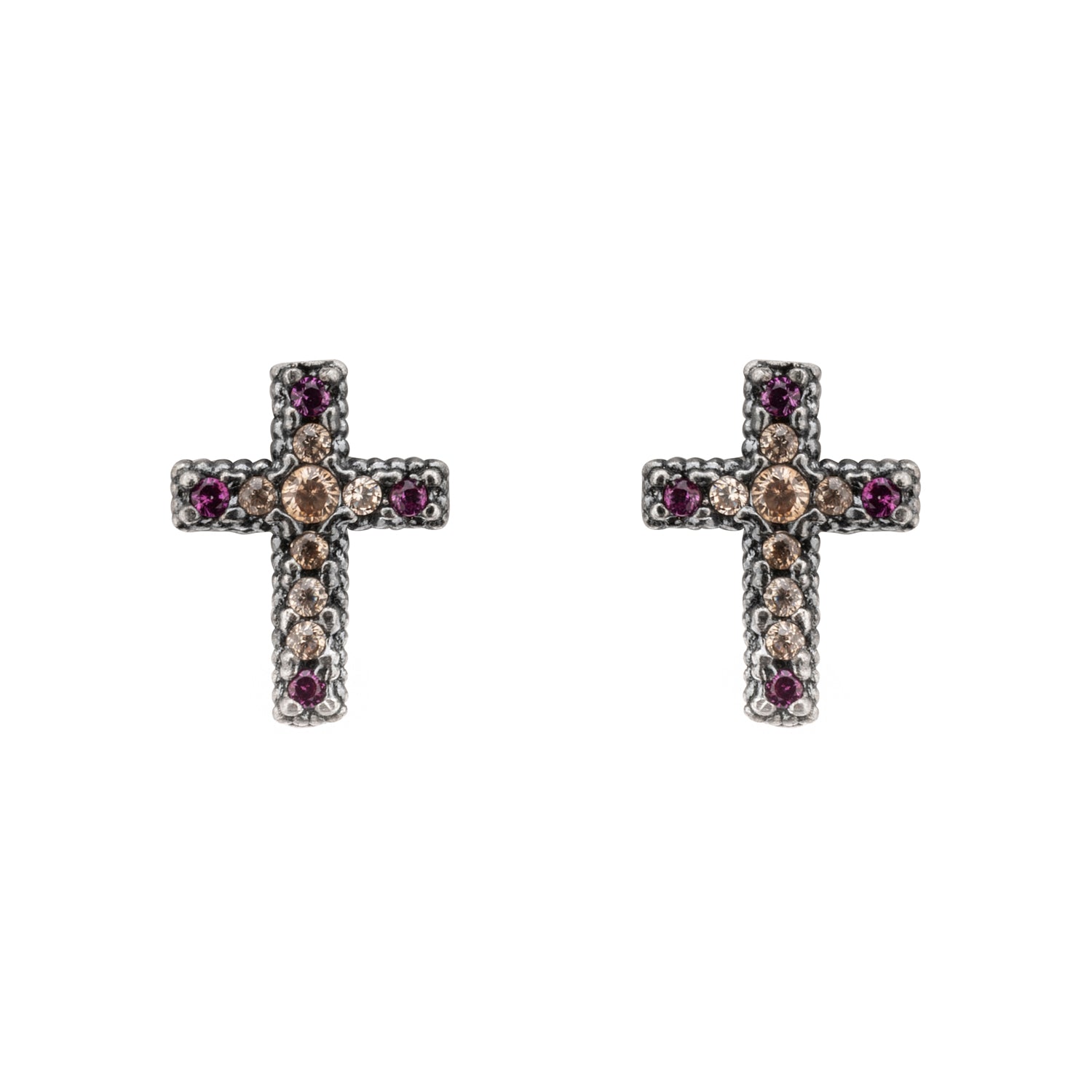Pendientes Botón Plata Cruz