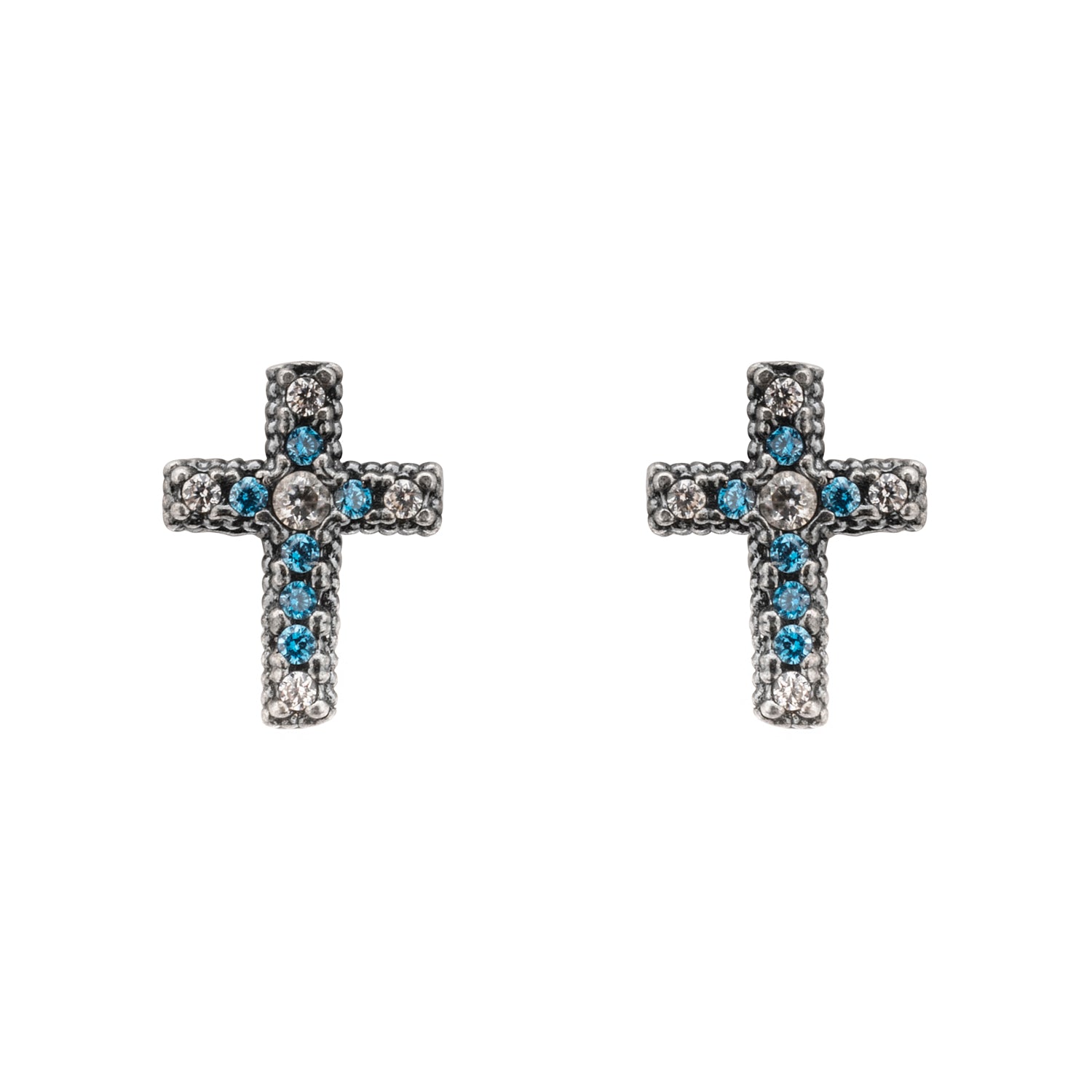 Pendientes Botón Plata Cruz