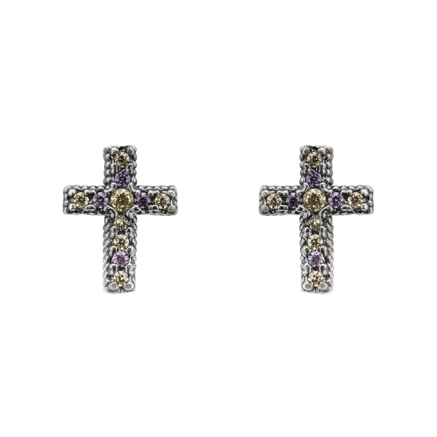 Pendientes Botón Plata Cruz