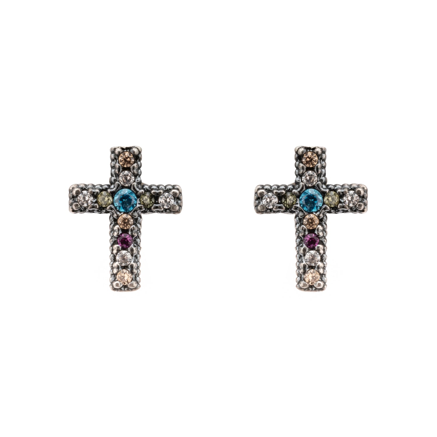 Pendientes Botón Plata Cruz