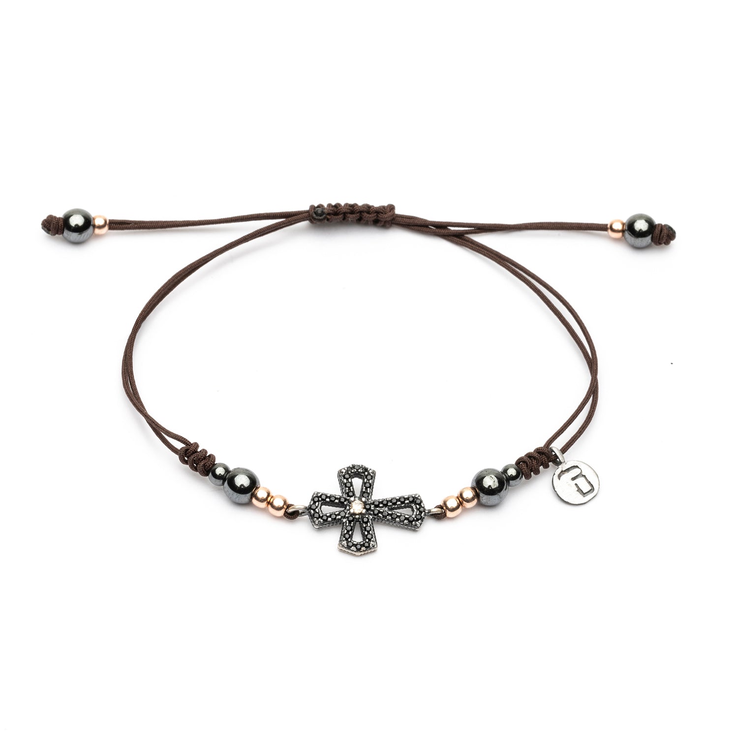 Pulsera Plata Macramé Cruz