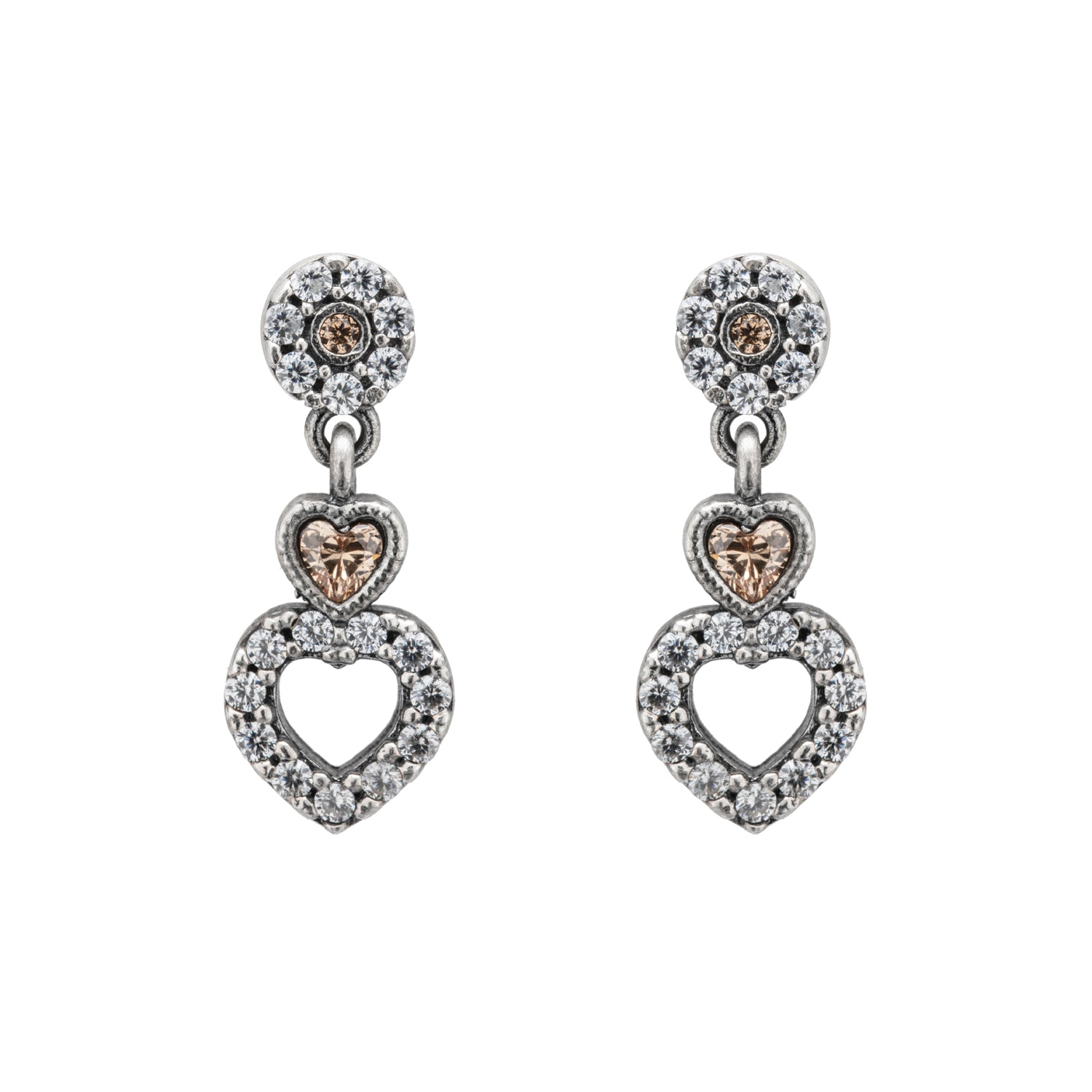 Pendientes plata pequeños dos corazones