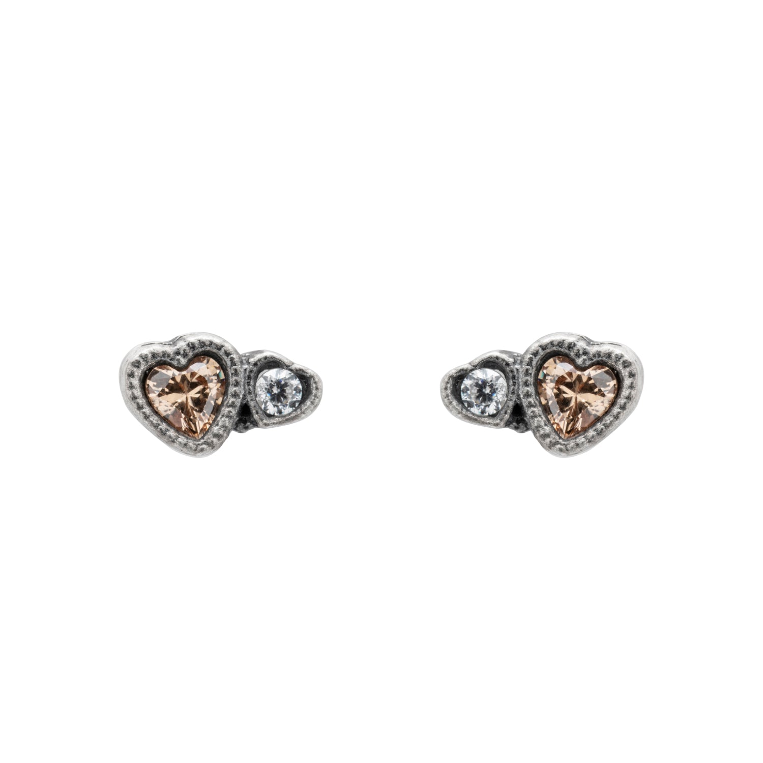 Pendientes plata botón dos corazones