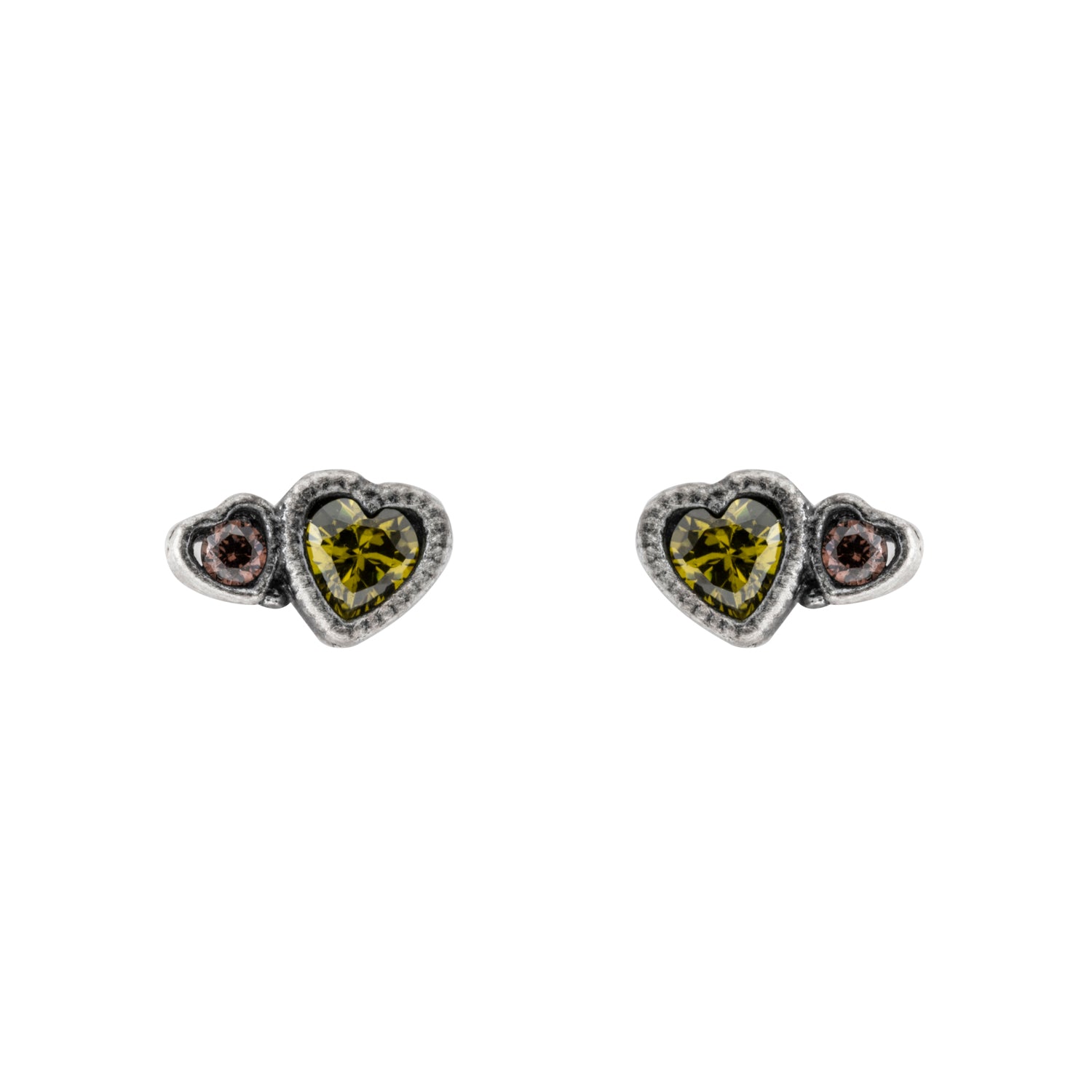 Pendientes plata botón dos corazones
