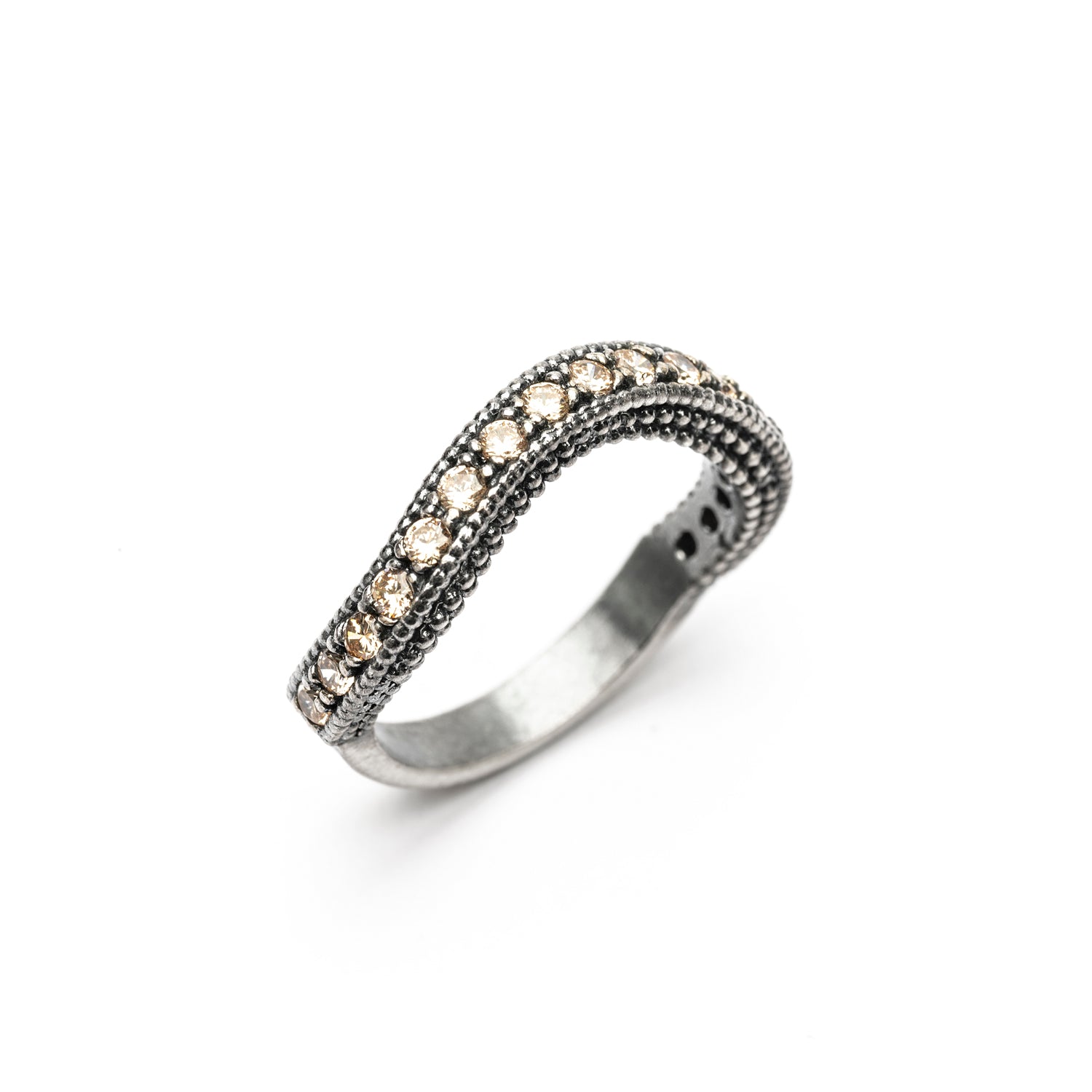 Anillo Plata Ondulado Circonitas