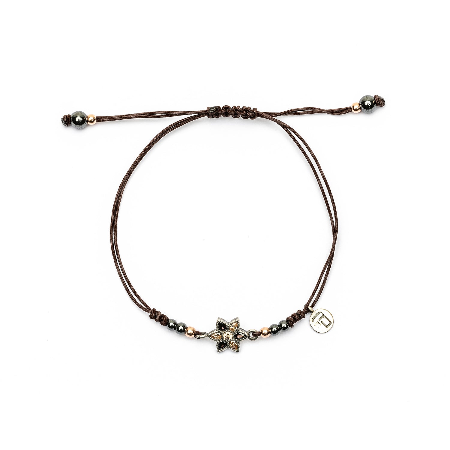 Pulsera macramé plata flor