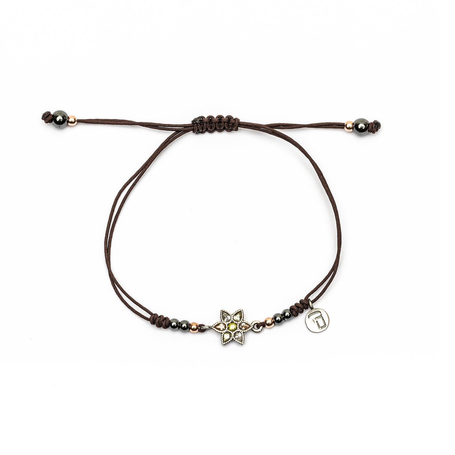 Pulsera macramé plata flor