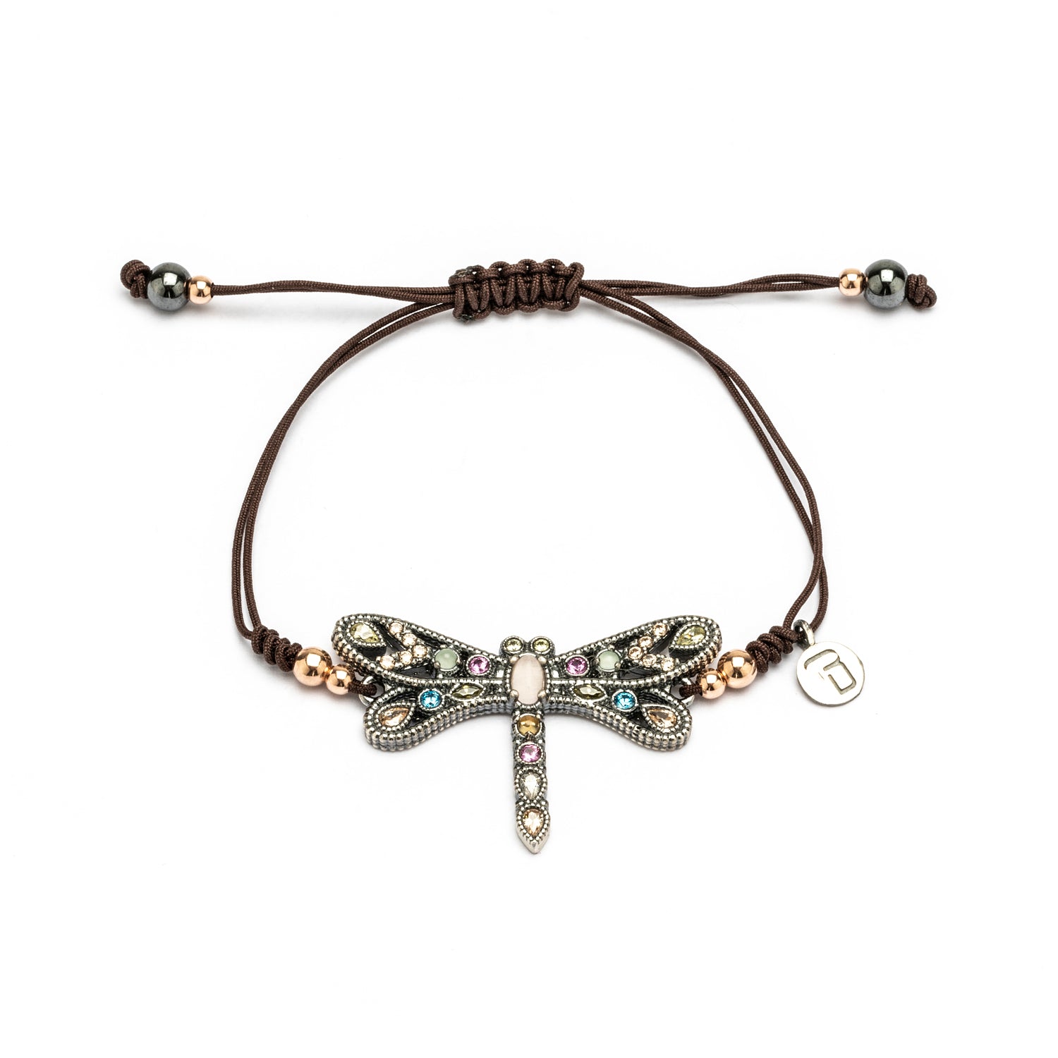 Pulsera macramé plata libélula