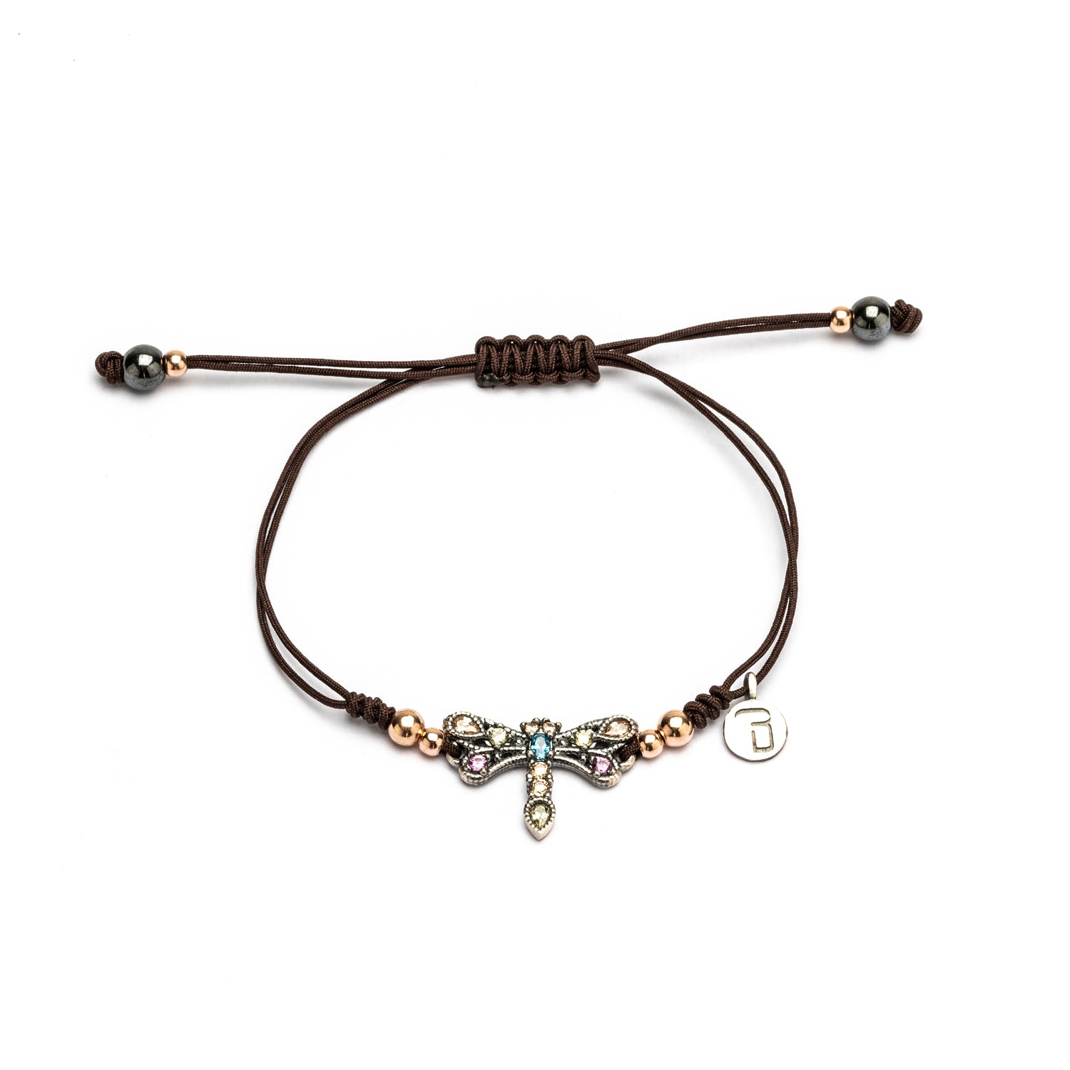 Pulsera macramé plata libélula pequeña