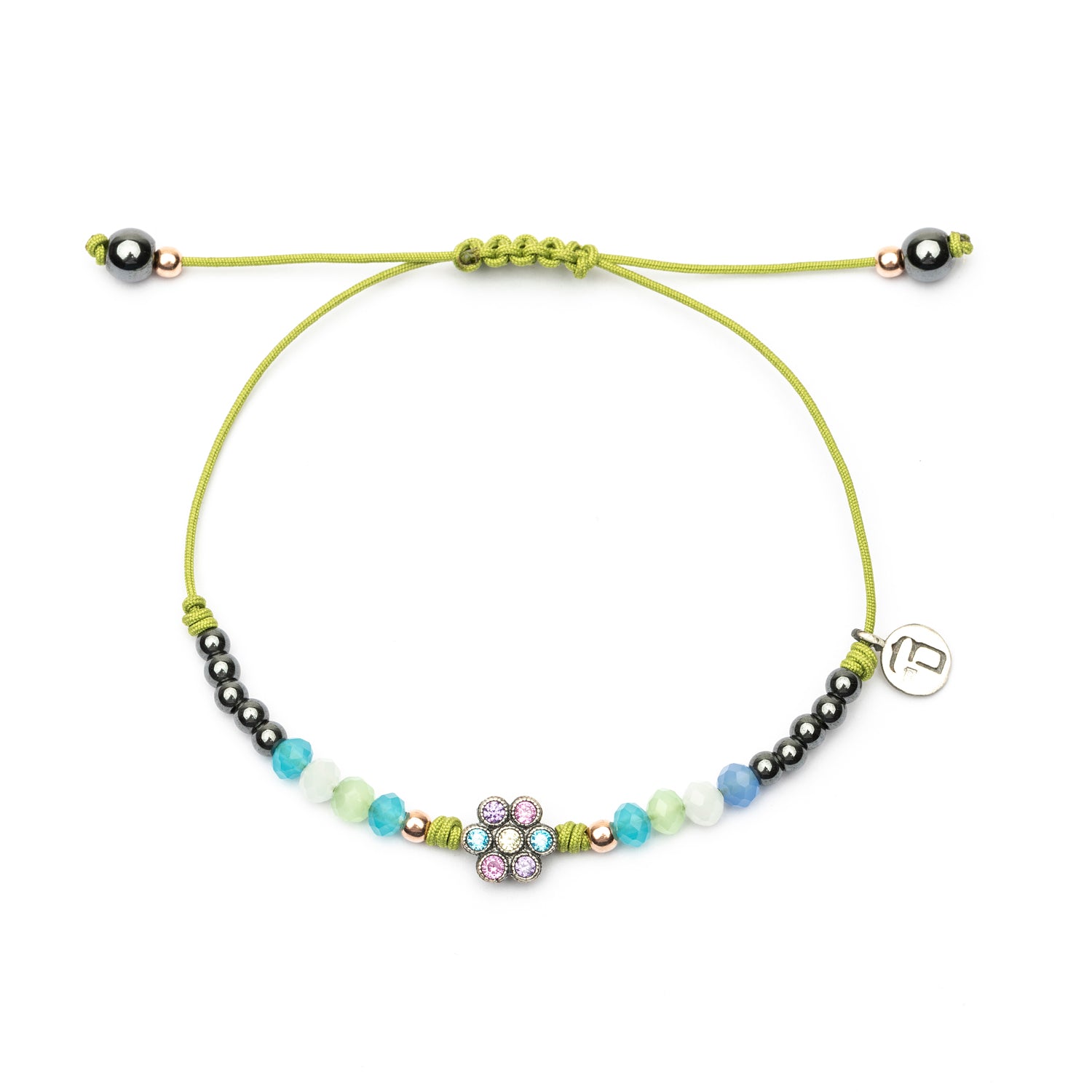 Pulsera Plata Macramé Flor Pequeña