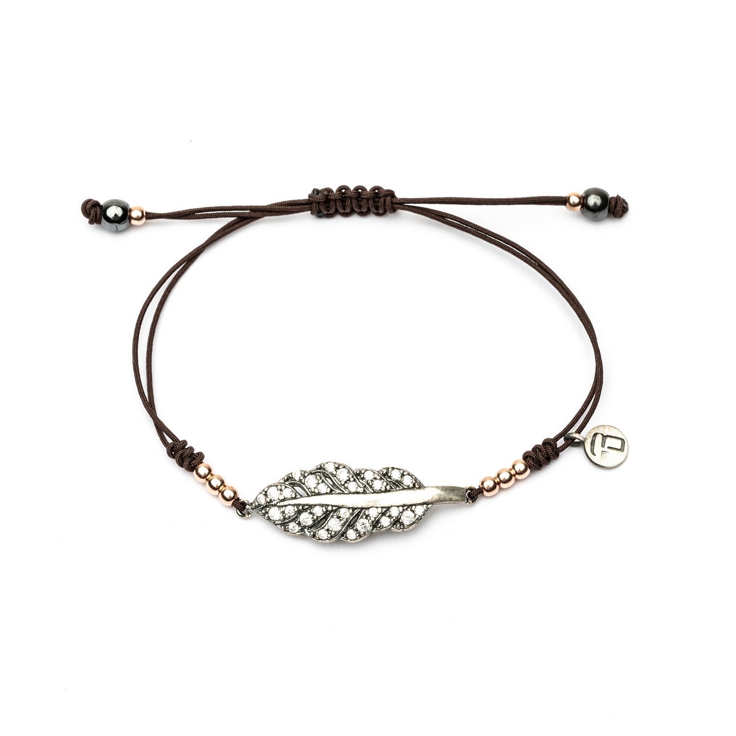 Pulsera Plata Macramé Pluma Circonitas Blancas