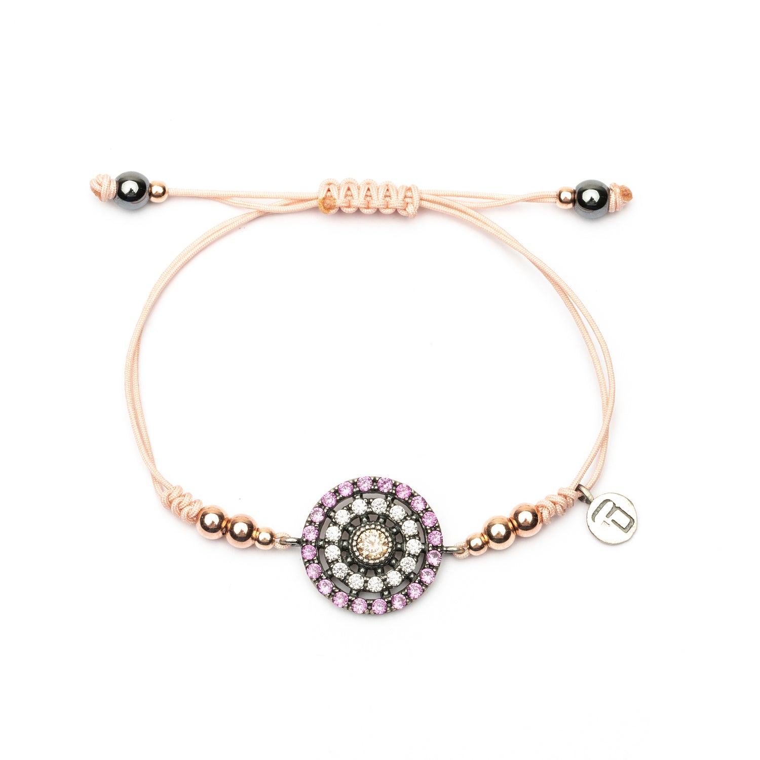 Pulsera Plata Macramé Ojo de Gato Salmón Orla Grande
