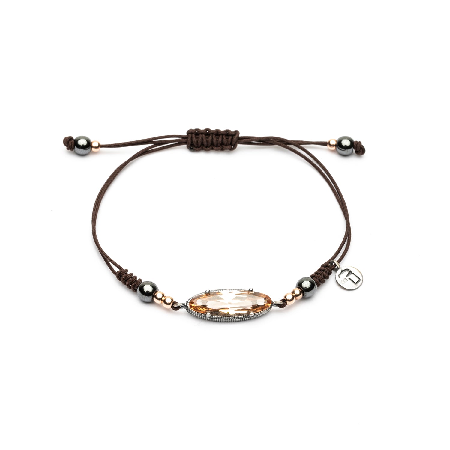 Pulsera Plata Macramé Circonita Oval