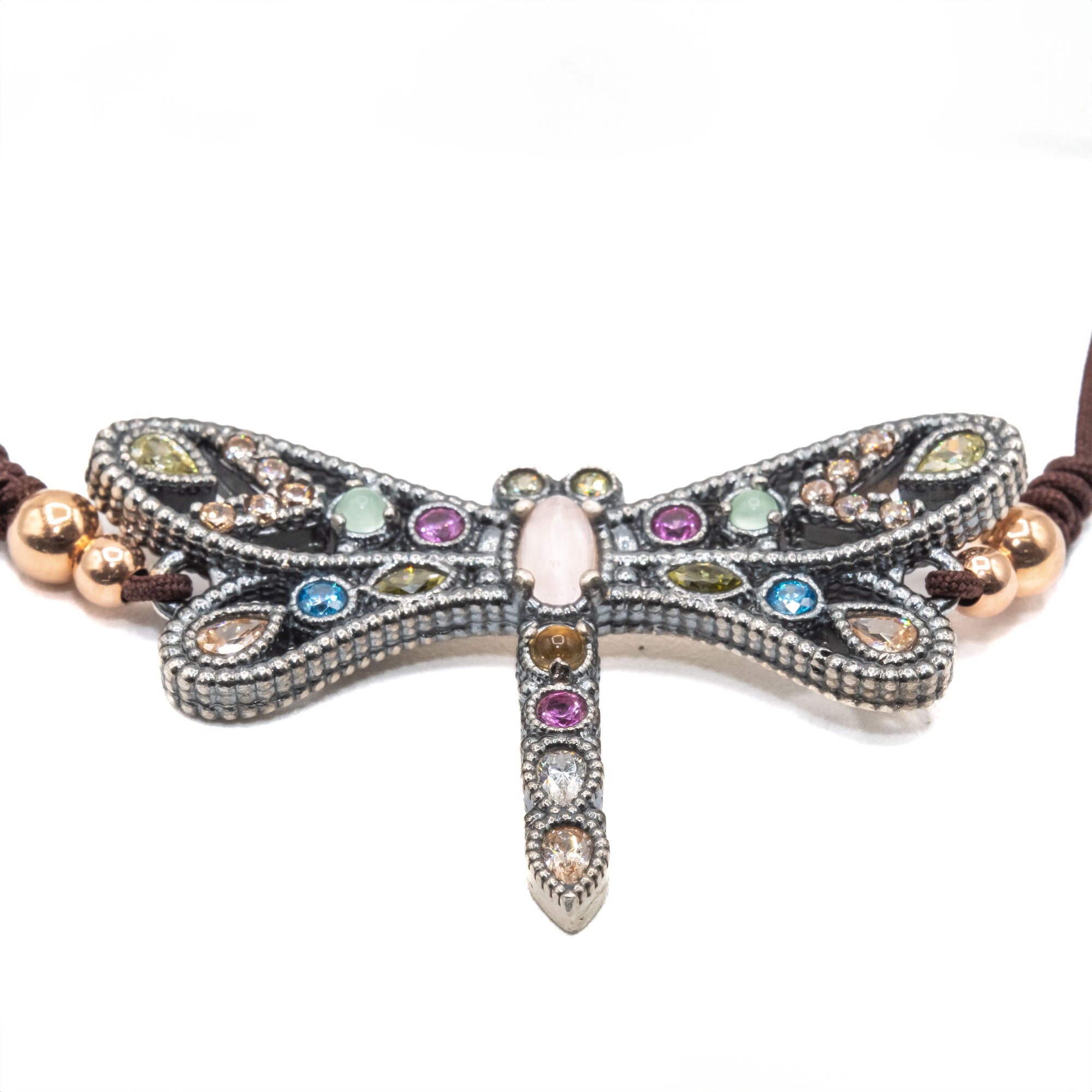 Pulsera macramé plata libélula